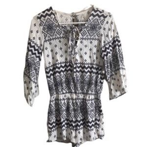 Sage- Black and White Tribal Print Romper